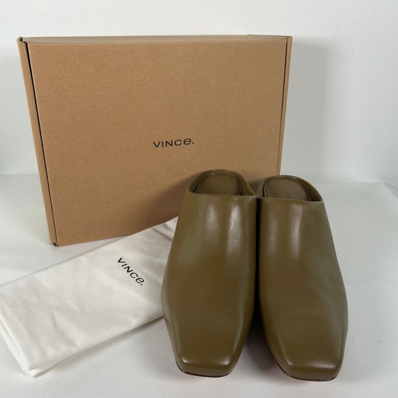 NWB VINCE. GENUINE LEATHER BENITA, CYPRESS LE Wedge Mules Slip-On Styling Sz 8 - Picture 3 of 16